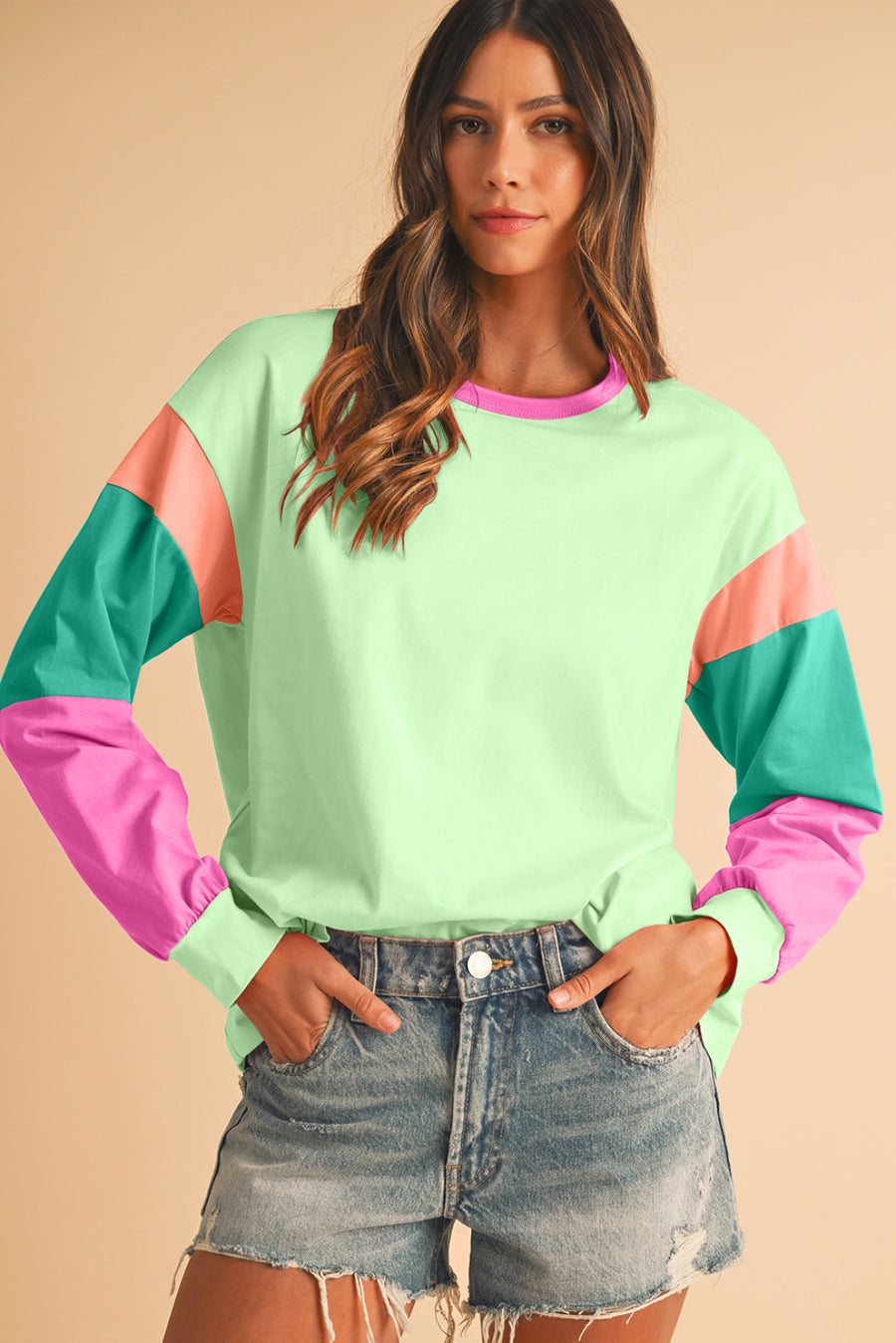 Color Block Long Sleeve Loose Fit Top- 3 Colors
