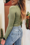 Chestnut Solid Color Long Sleeve Slim Fit Top