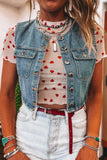 All Over Heart Print Mesh Short Sleeve Top- 2 Colors