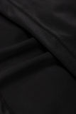 Black High-Waist Wide Band Back Pocket Swim Shorts