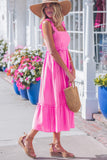 Solid Color Ruffle Trim High Waist Sleeveless Maxi Dress A- 2 Colors