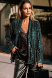 Evergreen Glitter Sequin Open Front Long Sleeve Cardigan