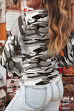 Green Camouflage Print Slim Fit Long Sleeve Top