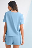 V-Neck Drop Shoulder T-Shirt and Patchwork Shorts Set- 3 Colors