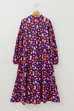 Purple and Orange Multi Floral Print Collared Tiered Flowy Long Sleeve Maxi Dress- 2 Colors