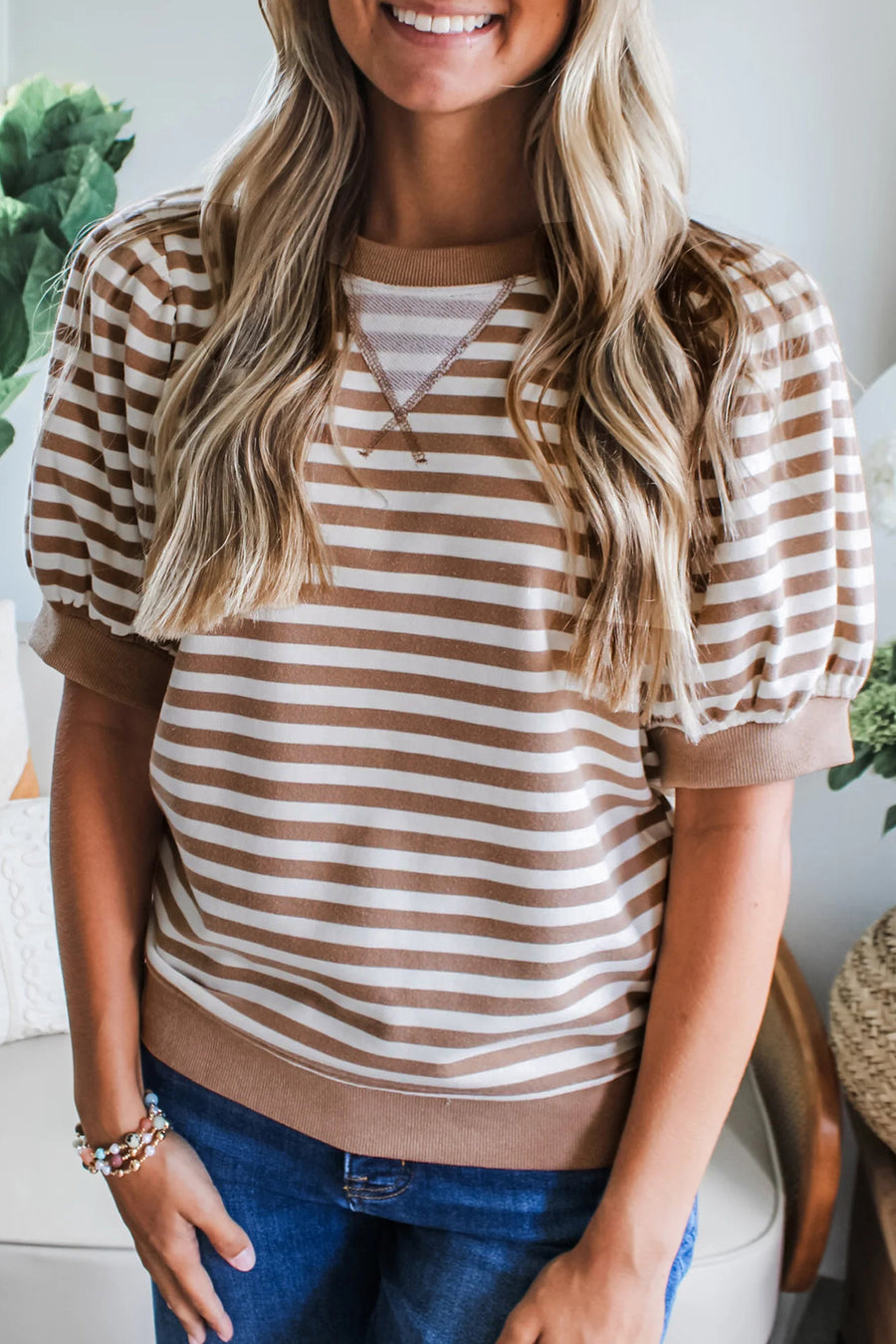 Striped Short Bubble Sleeve T-Shirt- 3 Colors