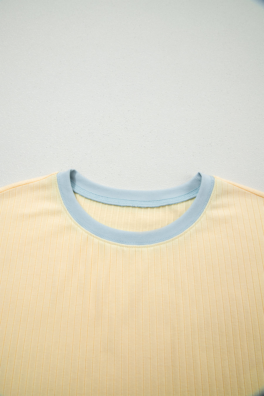 Yellow Cream Soft Ribbed Color Block Trim Casual Short Set
