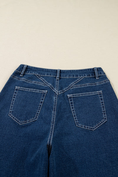 Sail Blue Stitched Waist Detail Cuffed Jeans