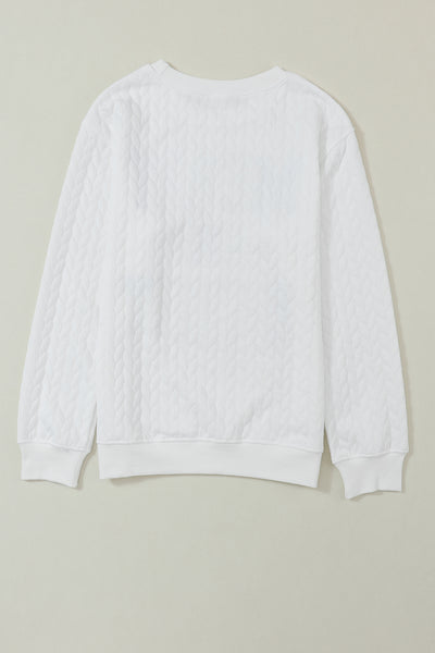 White Chenille Letter Patch Quilted Sweatshirt- 2 Styles