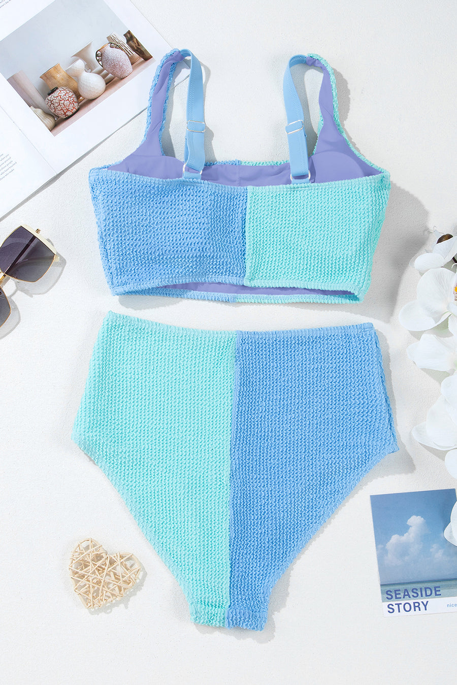 Corded Color Block Square Neck Tankini- 3 Colors
