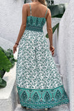 Green Bohemian Floral Print Shirred Cami Maxi Dress