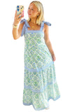 Pink Geometric Floral Print Striped Patchwork Detail Sleeveless Dress（Runs Small ）