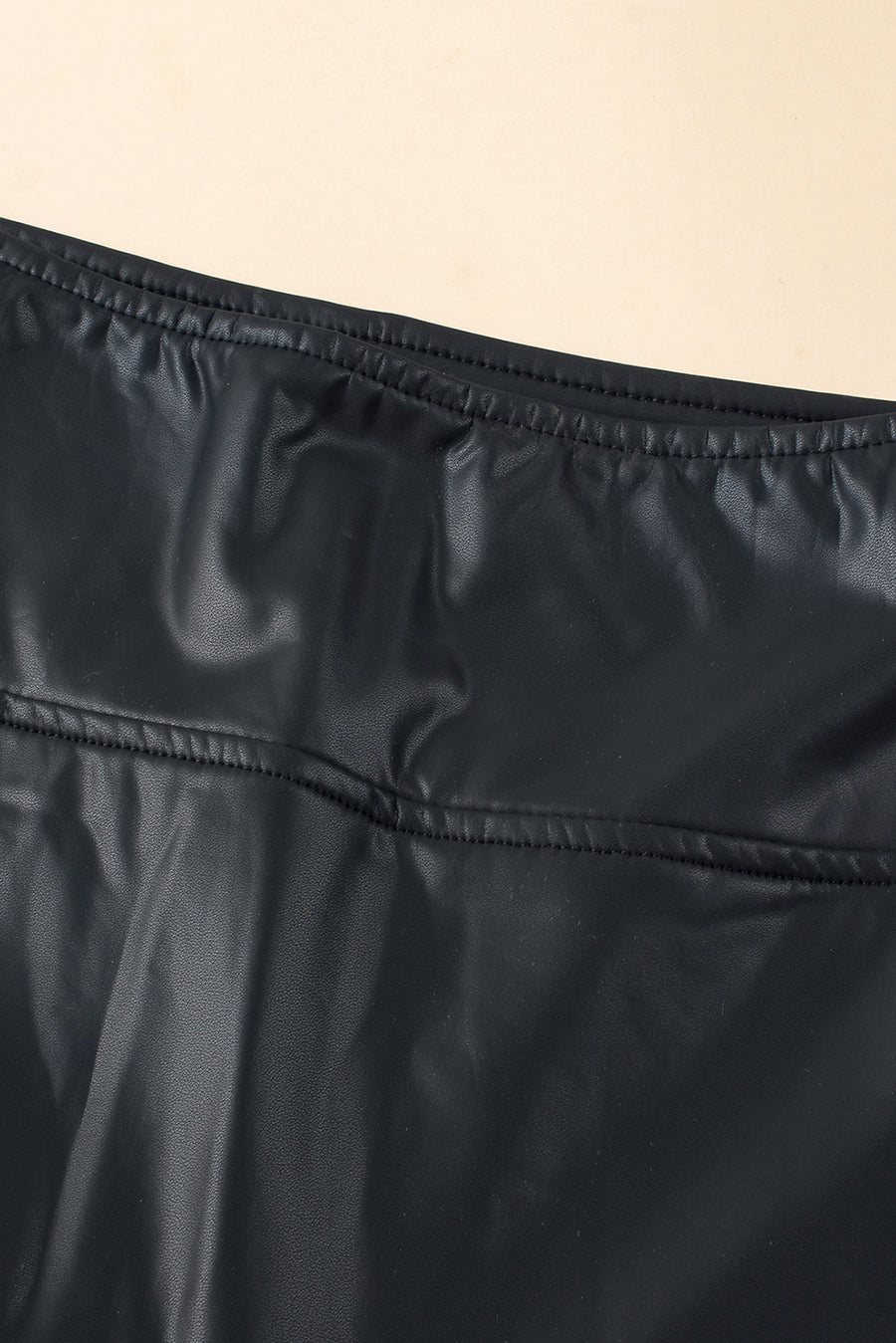Black Piping Trim Sleek Faux Leather High Waist Leggings