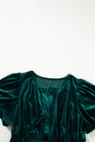Velvet Puff Short Sleeve Smocked Waist Tiered Maxi Dress with Pockets- 3 Colors