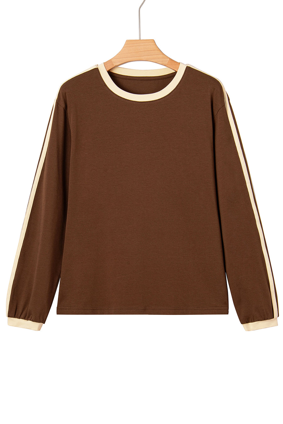 Varsity Striped Contrast Trim Crew Neck Long Sleeve T-Shirt- 3 Colors