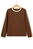 Varsity Striped Contrast Trim Crew Neck Long Sleeve T-Shirt- 3 Colors