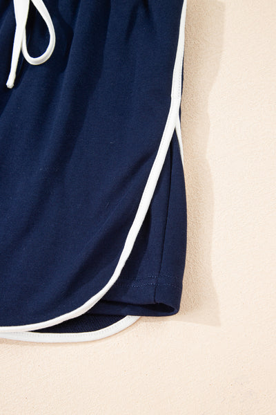 Tillandsia Purple Varsity Stripe Detail Drop Shoulder Pullover Mini Skort Set