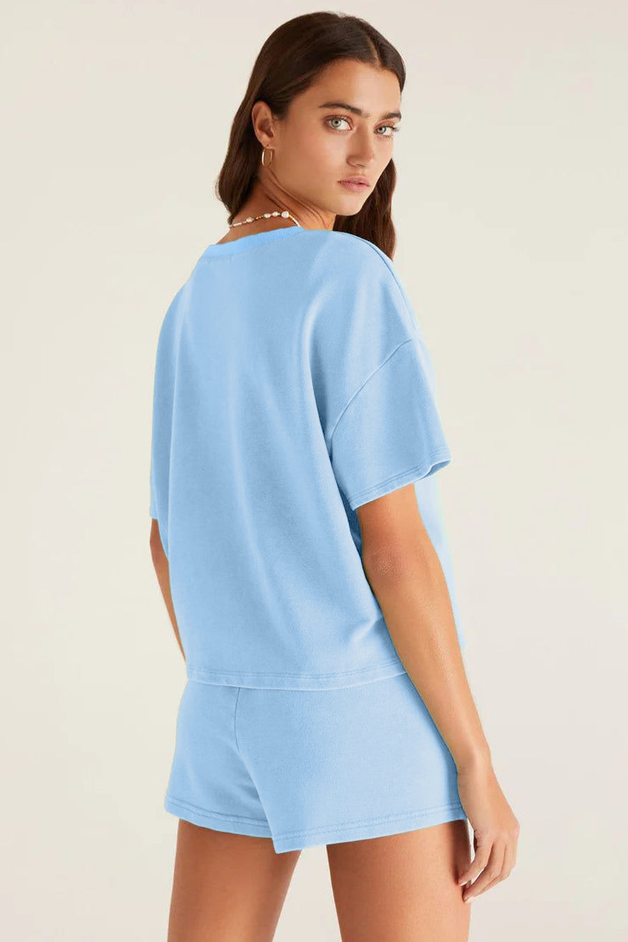 V-Neck Drop Shoulder T-Shirt and Patchwork Shorts Set- 3 Colors