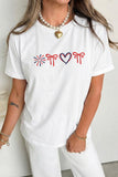 White Fireworks, Bows & Heart Embroidered T-Shirt