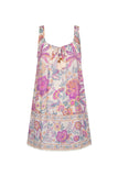 Pink and Lavender Bohemian Floral Tassel Tie V-Neck Mini Dress with Pockets