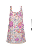 Pink and Lavender Bohemian Floral Tassel Tie V-Neck Mini Dress with Pockets