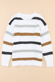 White Multi Striped Popcorn Drop Shoulder Pullover Sweater