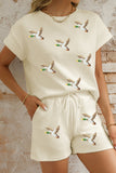 Apricot Stylish Textured Sequin Flying Mallard 2pcs Short Set