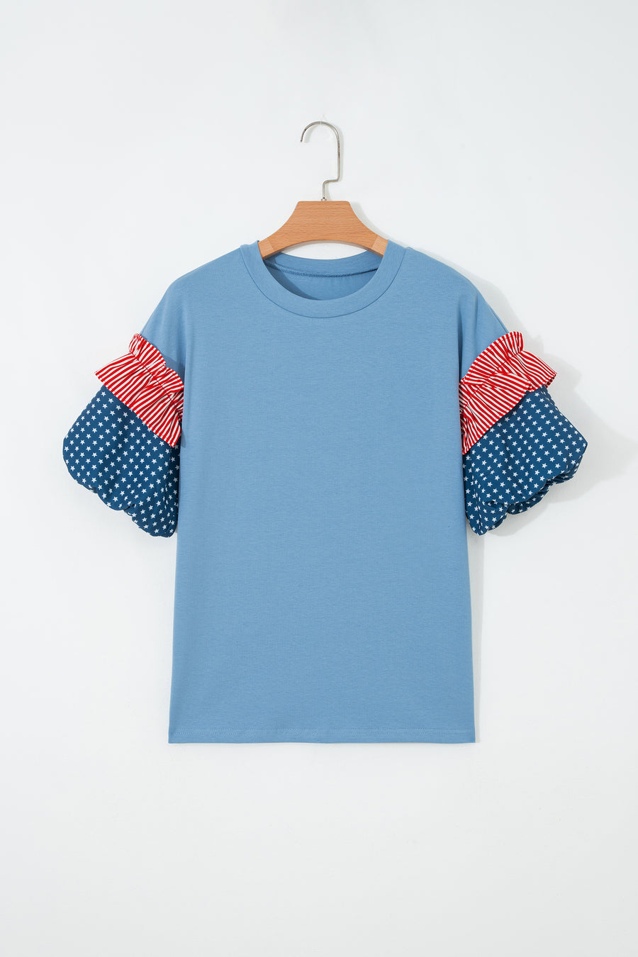 Stars and Stripes Contrast Puff Sleeve Top- 2 Colors