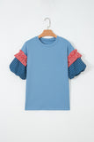 Stars and Stripes Contrast Puff Sleeve Top- 2 Colors