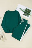 Green Varsity Striped Pullover Top & Loose Drawstring Pants Set