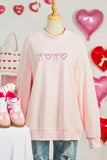 Apricot Pink Bow Heart Embroidered Mock Neck Sweatshirt