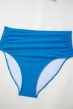 Color Block Pleated High-Waisted Tankini