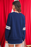 Varsity Striped Drop Shoulder Pullover Sweatshirt & Mini Skort Set- 6 Colors