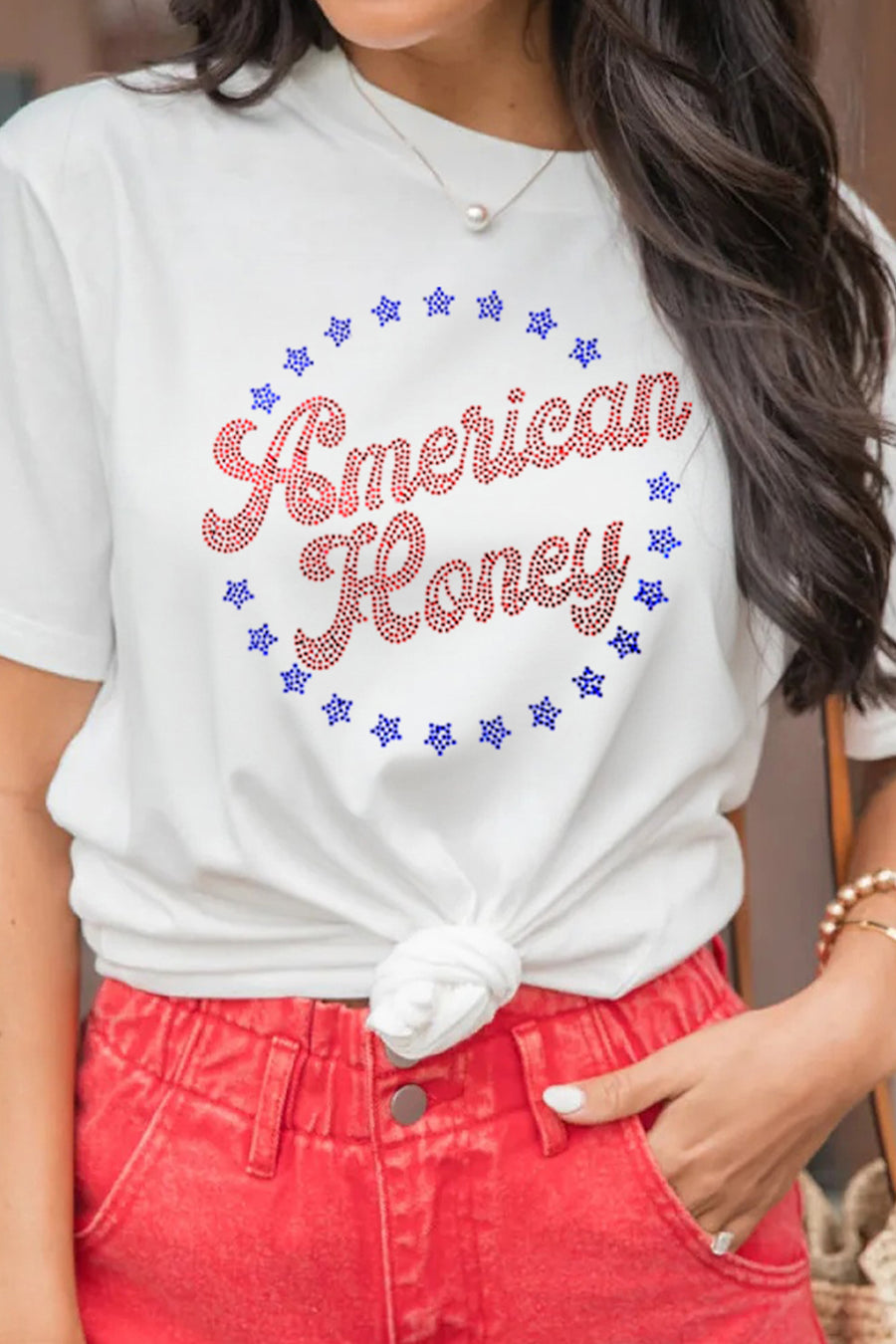 White American Honey Rhinestone Graphic T-Shirt