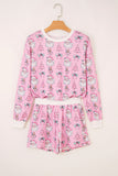 Pink Santa Claus Graphic Christmas Tree Long Sleeve Pajama Set- 2 Colors
