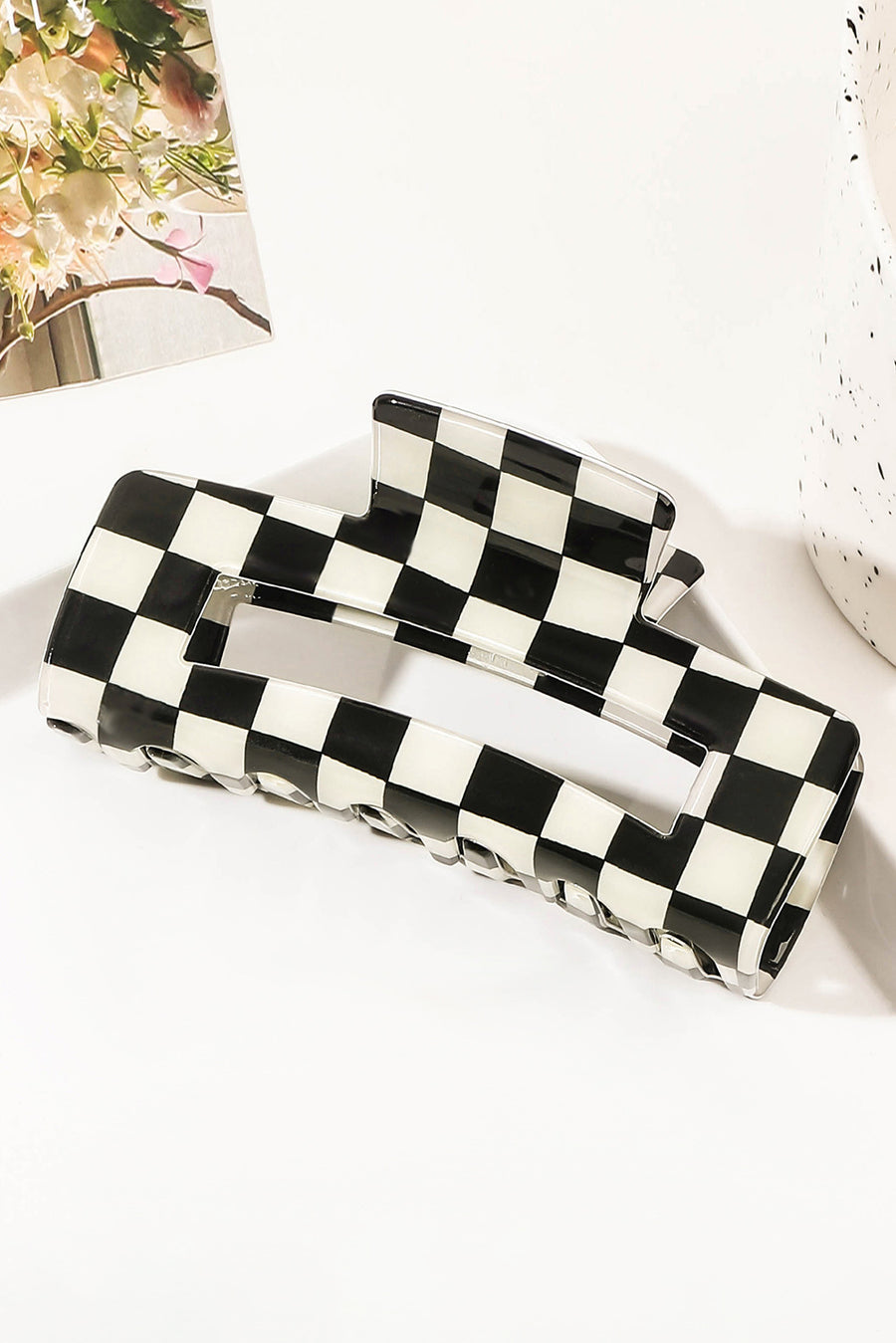 Sky Blue Checkered Print Hollow Out Hair Clip