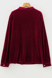 Velvet Asymmetric Button Keyhole Long Sleeve Blouse- 2 Colors