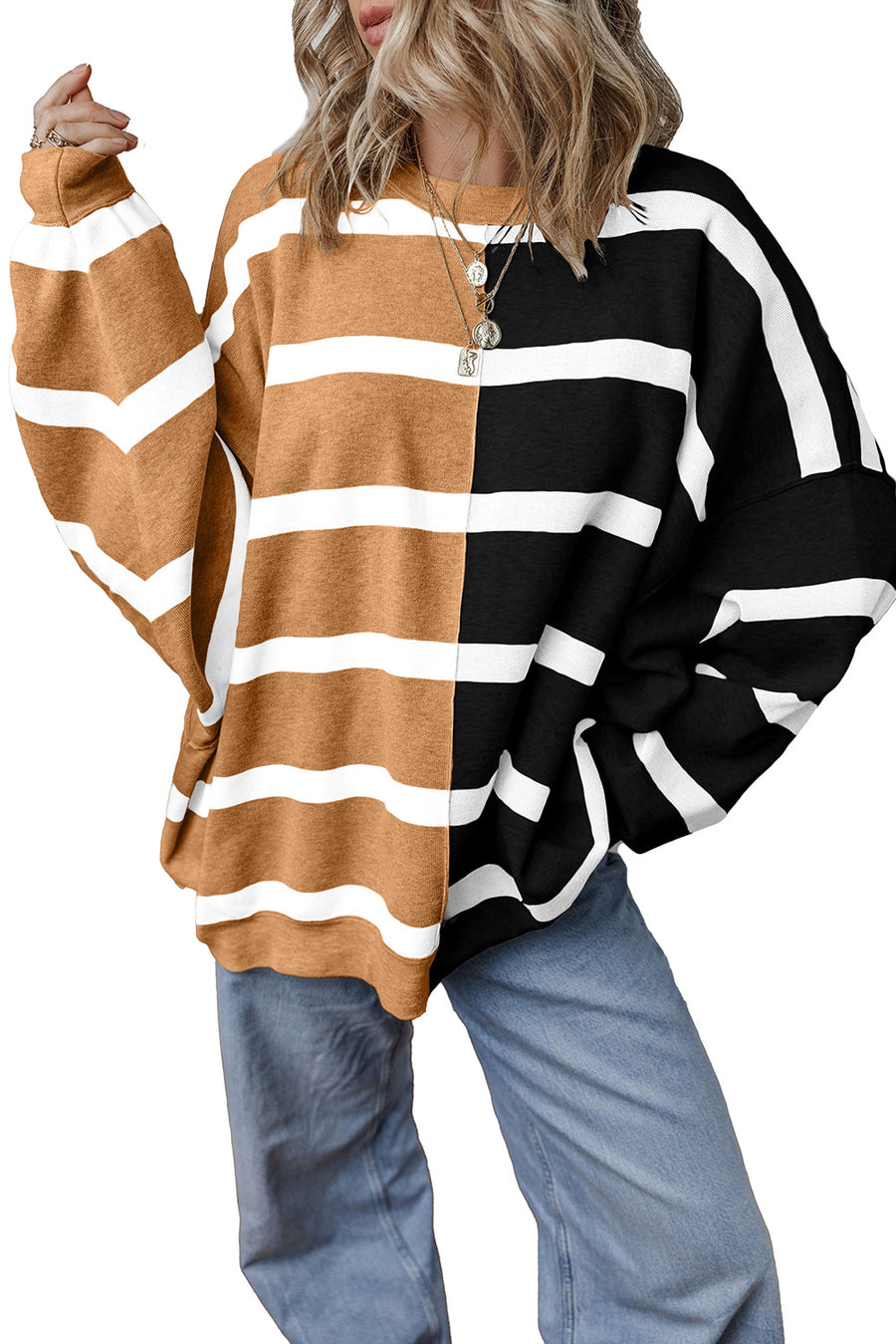 Striped Exposed Seam Patchwork Loose Fit Sweater- 4 Colors