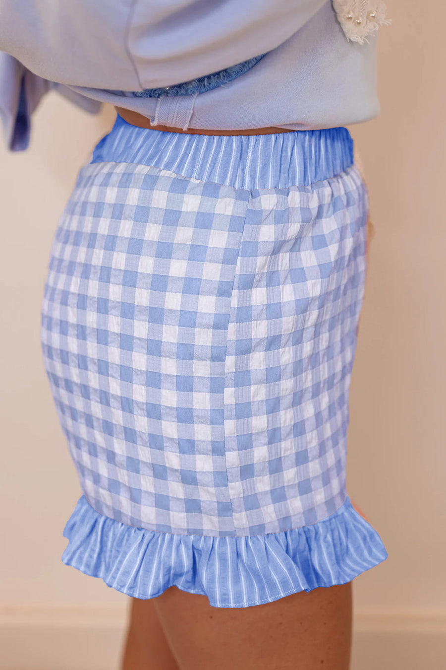 Gingham and Striped Ruffle Trim Lace Tie Shorts- 3 Colors