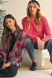 Red Plaid Print Drop Sleeve Loose Shirt Shacket