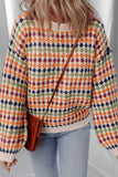 Ivory Multi Dotty Striped Knit Drop Shoulder Sweater