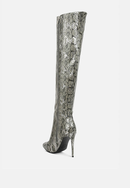 Catalina Snake Print Stiletto Knee Boots- 3 Colors