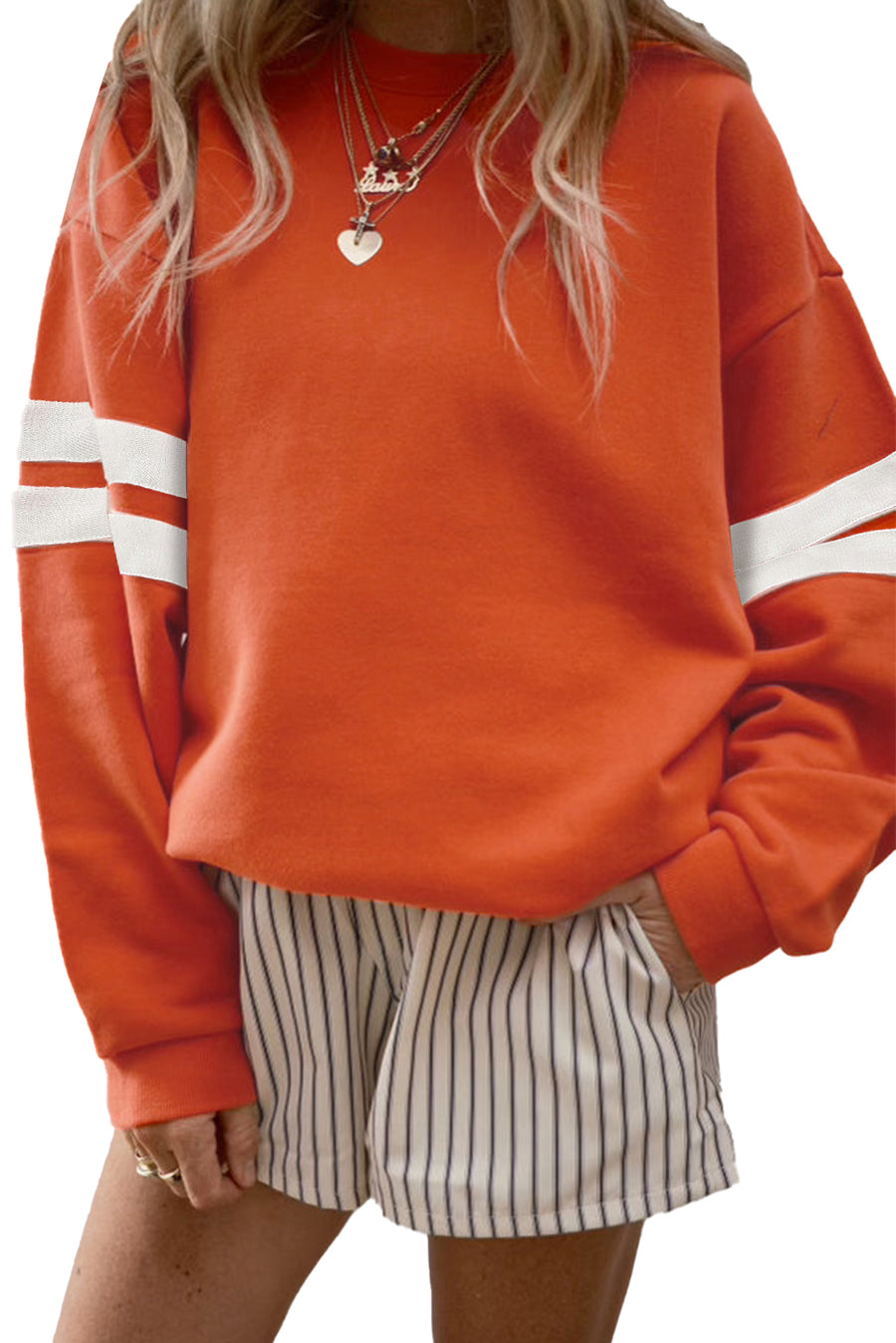 Varsity Striped Sleeve Loose Fit Sweatshirt- 8 Colors