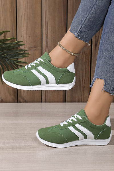 White Patchwork Breathable Lace Up Sneakers