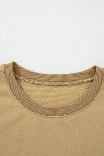 Rose Pink Star Patchwork Exposed Seam Uneven Hem Sweatshirt