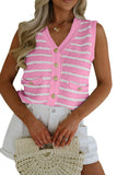 Striped V-Neck Button-Up Knit Vest- 2 Colors