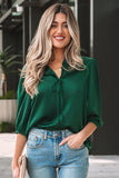 Frilled V-Neck Bow Detail 3/4 Sleeve Blouse- 2 Colors
