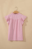 Red Striped Frilled V-Neck Double Ruffled Short Sleeve Blouse