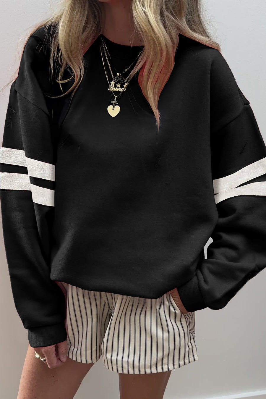Varsity Striped Sleeve Loose Fit Sweatshirt- 8 Colors