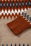 Khaki Geometric Print Colorblock Crew Neck Sweater